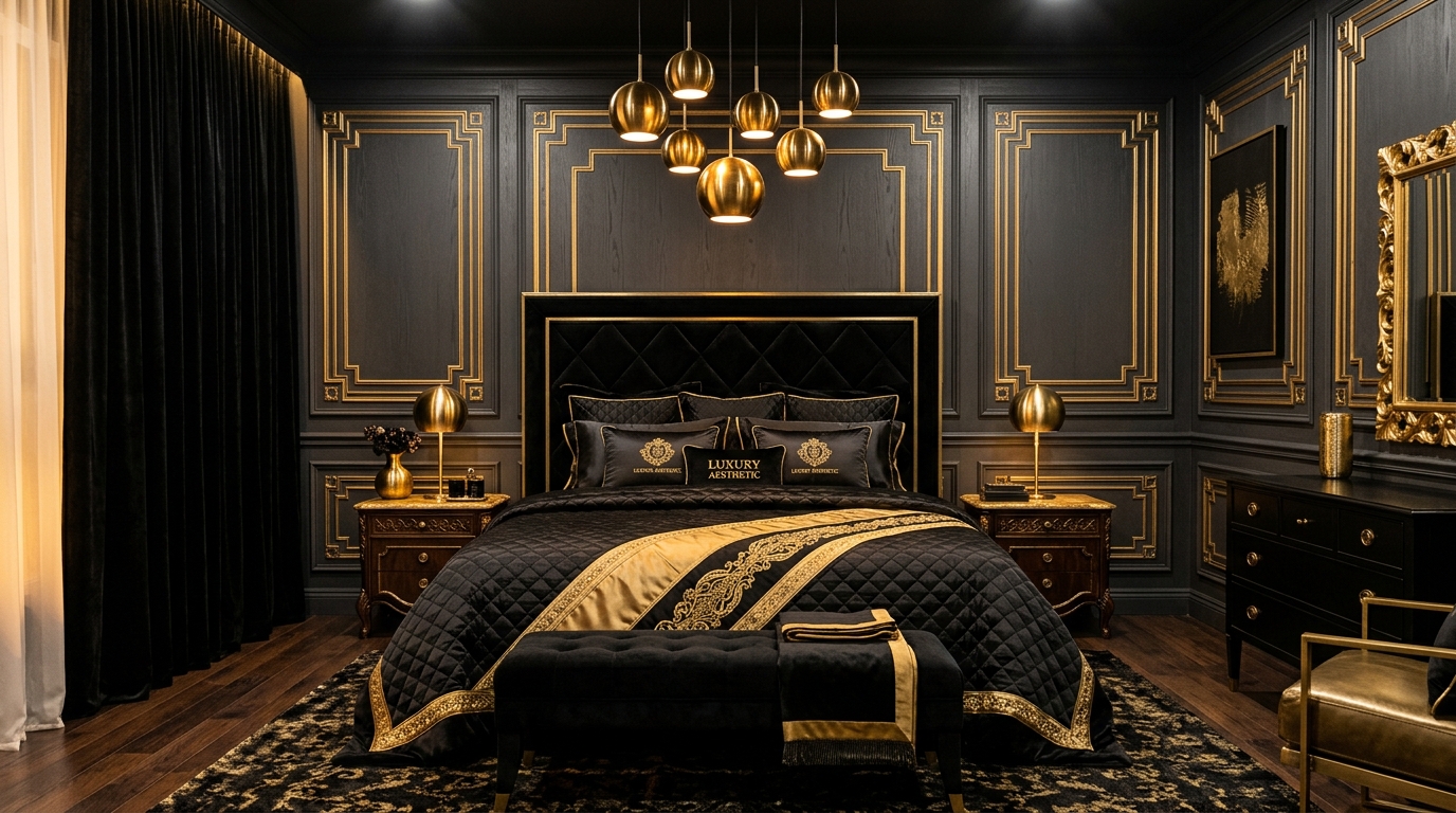 أفرشة السعر البسيط - Dark Dramatic Luxury Master Bedroom